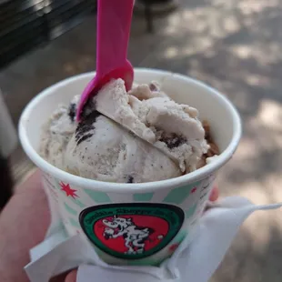 a hand holding a cup of ice cream