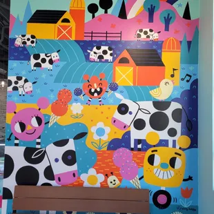 a mural of farm animals