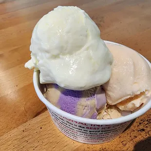 3 scoop- ube chai, peach, lemon meringue