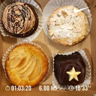 The tarts are awesome! After my run I had 1/2 of the Raspberry. Really delicious, well worth the price. The Pear tart is incredible too.