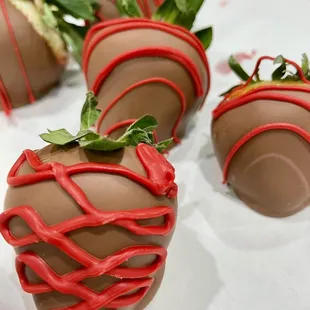 chocolate covered strawberries on a tray