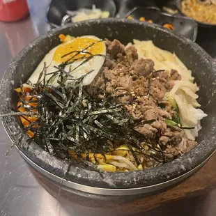 Hot stone Bipbimibap with beef bulgogi