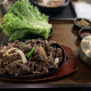 Beef Bulgogi with rice kimchi &amp; ssamjang sauce