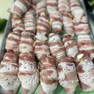 Cream cheese filled Jalapeño poppers wrapped in bacon