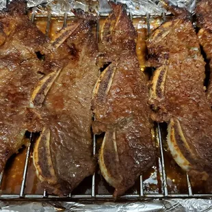 LA kalbi. Self marinated. Using the oven to broil on the top rack works the best (7 mins per side)