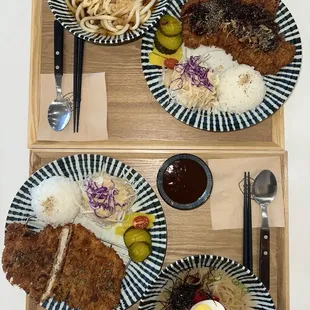 Homemade sirloin cutlet with Spicy Cold Noodle &amp; Garlic Cutlet with udong