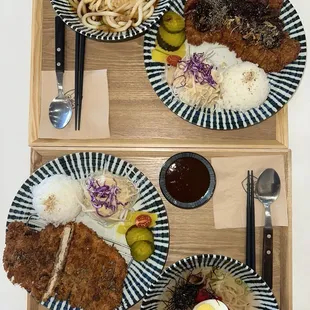 Homemade sirloin cutlet with Spicy Cold Noodle &amp; Garlic Cutlet with udong