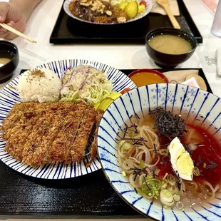 Sirloin Cutlet (great!) , Garlic Cutlet (great!) , Spicy Cold Noodles (eh, just ok, a little undercooked), Soba Noodles (fair, just ok)