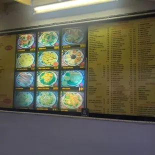 a menu on the wall