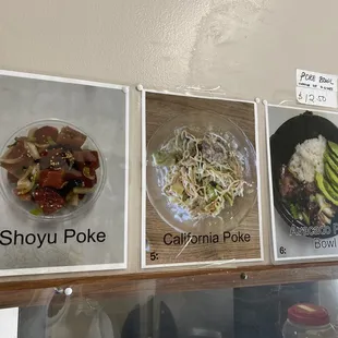 a variety of poke dishes