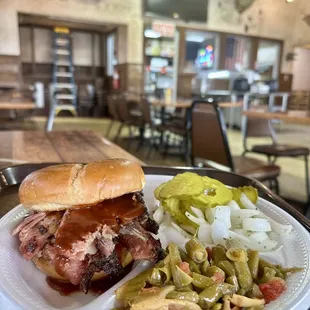 Sliced Brisket Sandwiches, green beans.