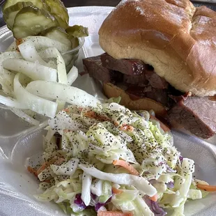 Sliced Brisket Sandwich &amp; Coleslaw.