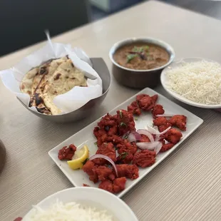 Garlic Naan,  Chicken 65, Chicken curry