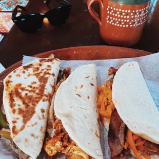 Beef fajita / chorizo egg / bean n cheese with bacon