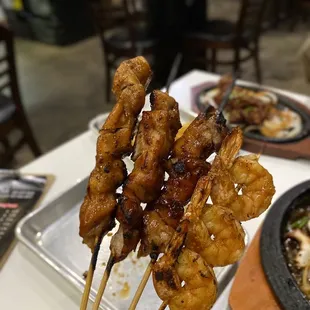 Chicken and shrimp skewers