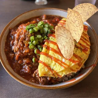 Karaage over Veggie Fried Rice Bowl