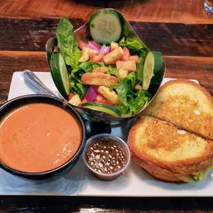 Pick-3 Tomato Basil Soup, Southwest Avocado Grilled Cheese and Garden Salad at Chomp