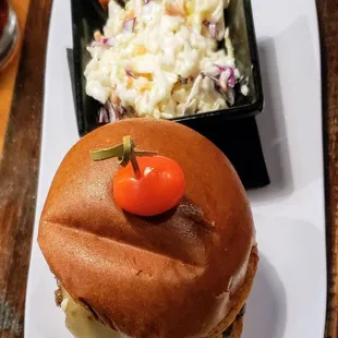 Tesla Jalapeño Burger with Cole Slaw at Chomp