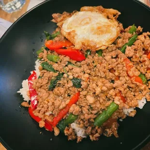 Khao Kra Prow Khai Dao - minced meat over rice