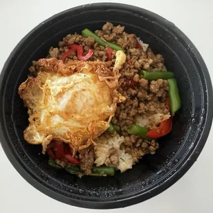 Khao Kra Prow Khai Dao - just the right amount of spice!