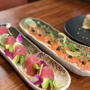 wo different types of sushi