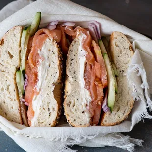 a sandwich in a basket