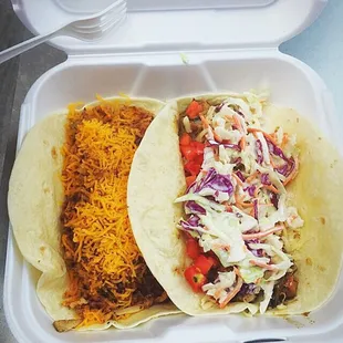 Mix and match tacos! BBQ bacon chicken on the left and teriyaki chicken on the right.