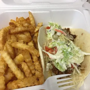 Chicken teriyaki taco and fries. So yummy!