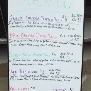 Statehouse Market Menu for Chomp'z Truck
