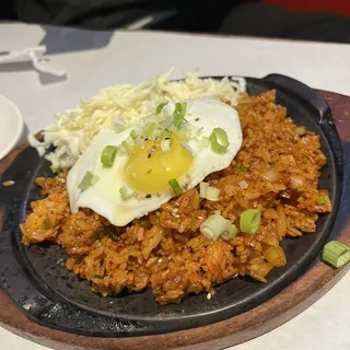 White Rice with Fried Egg, Soy Sauce & Kimchi