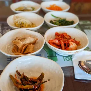 a variety of dishes on a table