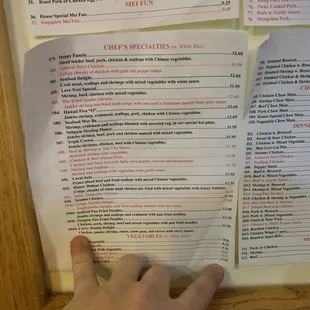 Chef specials - new prices