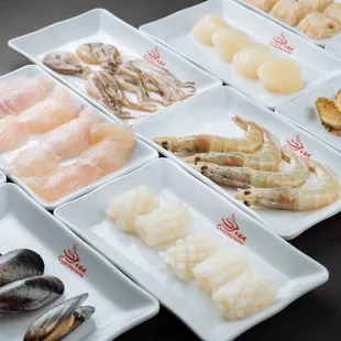 a variety of seafoods