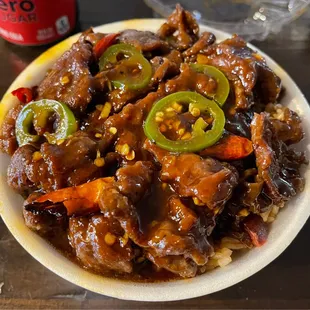 Spicy beef bowl with fried rice!!
