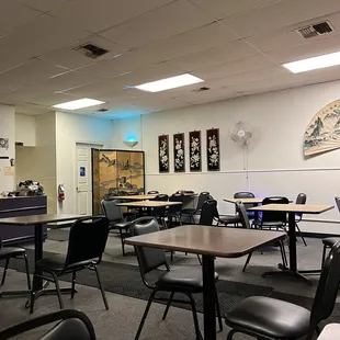 tables and chairs in a restaurant