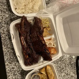 LA Gal Bi, rice and mandu