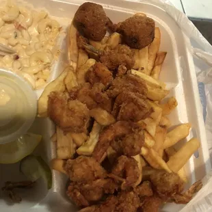 Shrimp was fried in old grease  Horrible taste!!! Never again