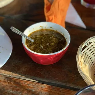 The homemade chimichurri sauce.