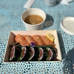 Sushi came with Miso Soup.