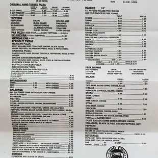 the menu for the restaurant