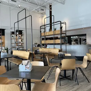tables and chairs in a restaurant