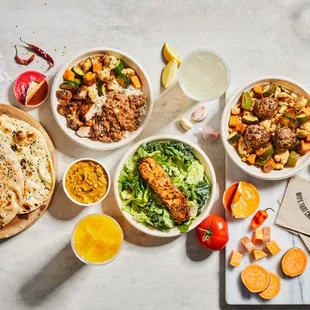 a variety of food items on a table