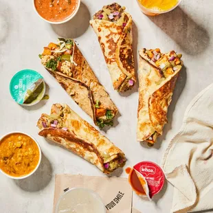 a variety of quesadillas and dips
