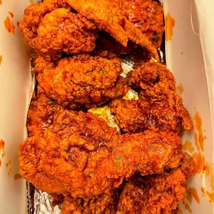 Red hot pepper fried chicken. Delicious, but hot AF. Lol.