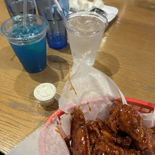 Garlic Spicy Chicken and blue motorcycle cocktail