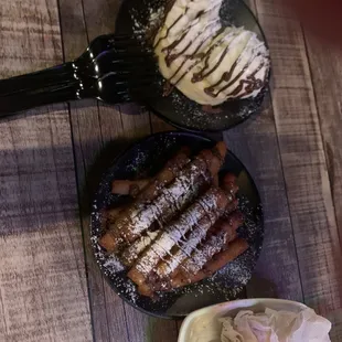 Roll cake sundae funnel cake fries