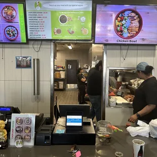 Simple easy menu .   Healthy options, with 5 different dressing options.  Employees here are super kind .