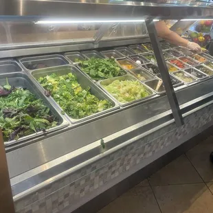 Salad green selection and salad toppings