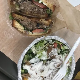 chicken gyro salad &amp; cheesesteak melt