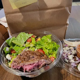 Wrong salad, raw meat.